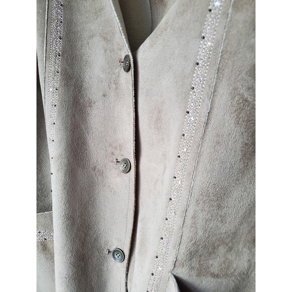 Alfred Dunner Jacket Size 14 Faux Suede Western Sherpa Sequin Boho Bohemian - Picture 10 of 11